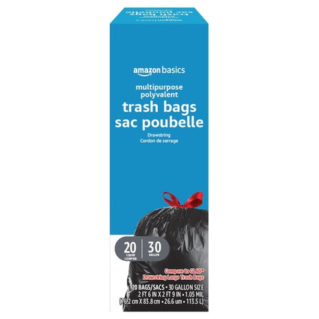 20-Count Amazon Basics Multipurpose Drawstring 30-Gallon Trash Bags
