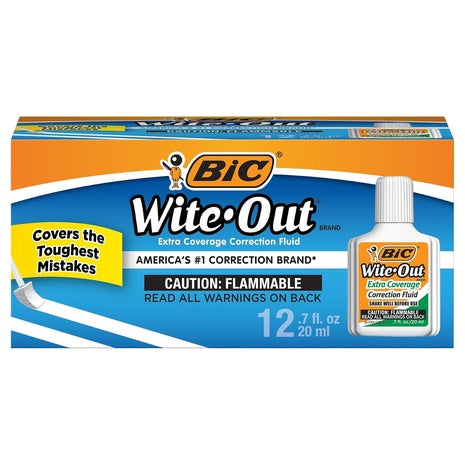 12 Bottles BIC Wite Out Extra Coverage Correction Fluids