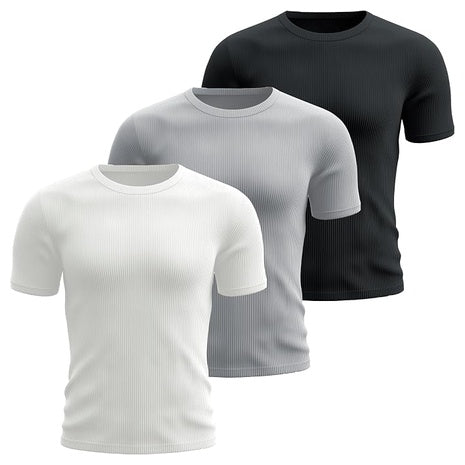 3-Pack Men's Ribbed Casual Breathable T-Shirts