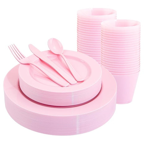 150-Piece Pink Disposable Dinnerware Set