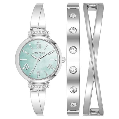 Anne Klein Crystal Accented Bangle Watch Set