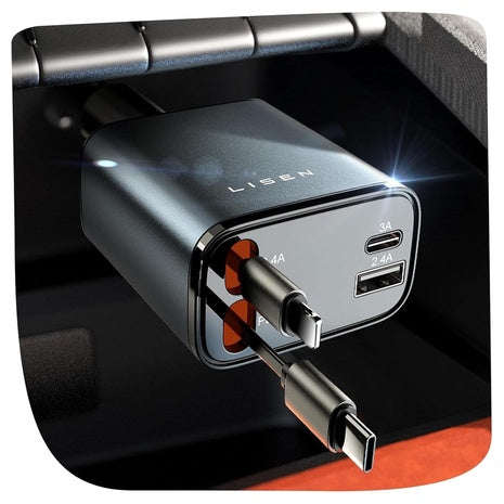 LISEN 69W Retractable USB-C Car Fast Charger