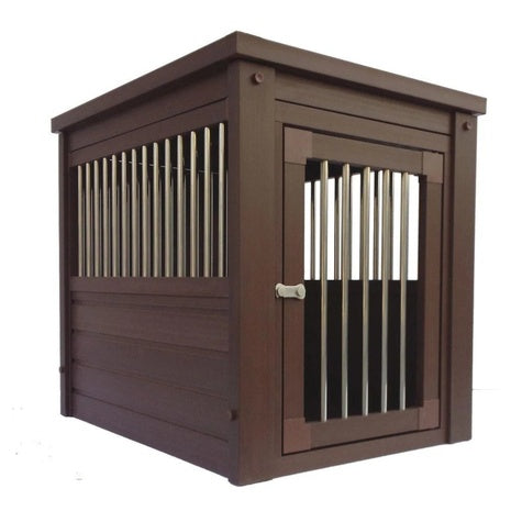 New Age Pet Dog Crate & End Table: Espresso W/Stainless Steel (Ecoflex, Large)