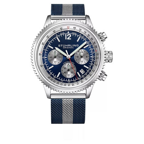 Stuhrling Men's Monaco Blue Silver Tone Stainless Steel Watch