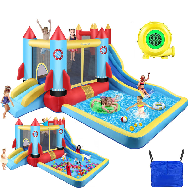 2 Inflatable Bounce Houses With Large Pool