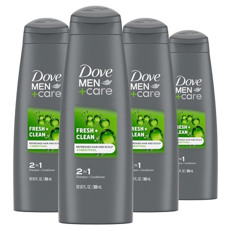4 Dove Men+Care Fresh & Clean 2-in-1 Shampoo & Conditioner Bottles