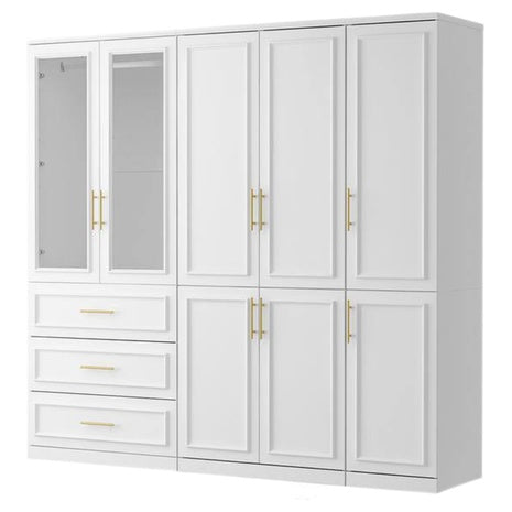 3-Combination White Wood 79.1"W 8-Door Big Armoires
