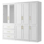 3-Combination White Wood 79.1"W 8-Door Big Armoires