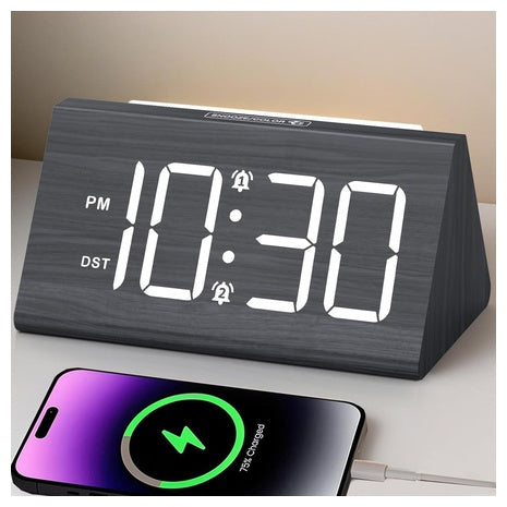 Wooden Digital Alarm Clock with RGB Night Light