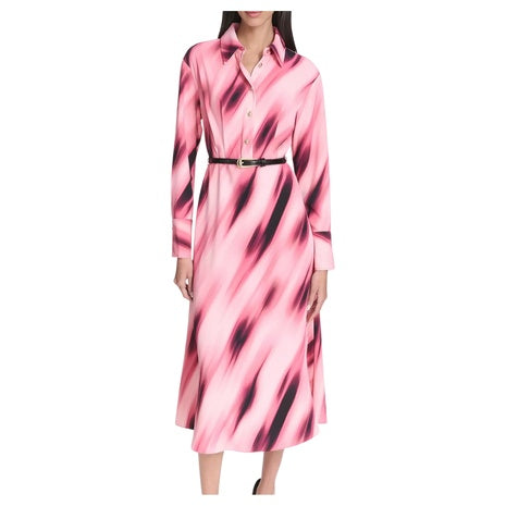 Halston Women's Printed Collared Long-Sleeve Dress