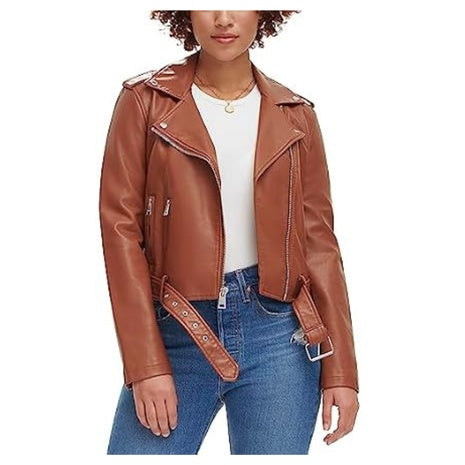 Levi's Women's The Belted Faux Leather Moto Jacket (Camel)