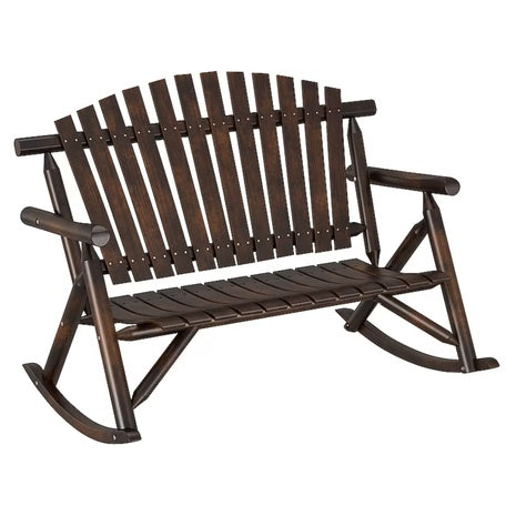 Wood Frame Loveseat Rocking Chair With Slat Seat