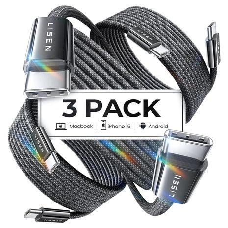 3-Pack 60W Lisen 6-Ft USB-C Cables (2 Colors)