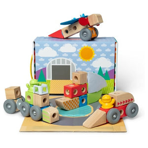 54-Piece Melissa & Doug Blockables Vehicles Snap and Play Connectable Wooden Building Blocks