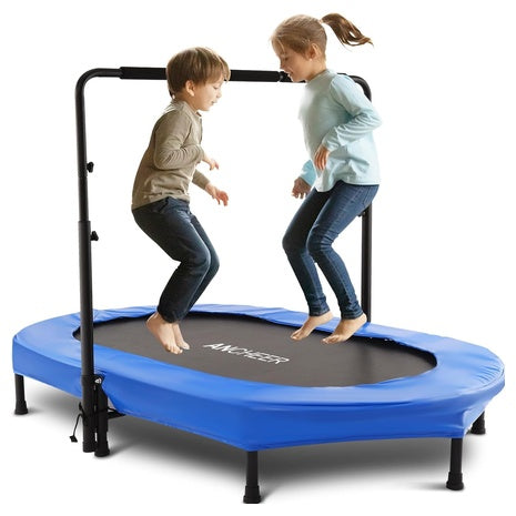 56" Double Kids Trampoline with Adjustable Handlebar
