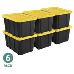 6-Pack 27-Gal Sterilite Industrial Tote Storage Bin W/ Snap-on Lids (Black/Yellow)