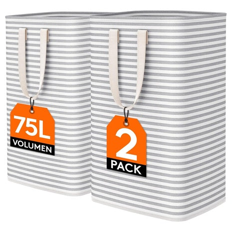 2-Pack 75L Freestanding Clothes Hamper with Carry Handle