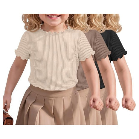 3-Pack Toddler Girls' Ribbed Knit Crew Neck T-Shirts (Various)