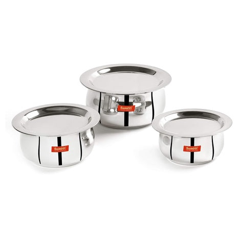 3-Piece Sumeet Stainless Steel Belly Shape Tope/Cookware/Pot Set