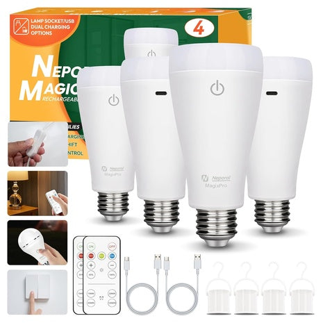 4 Rechargeable Neporal MagixPro LED Bulbs