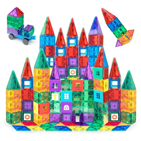 Playmags 100-Piece Magnetic Tiles Building Blocks Set