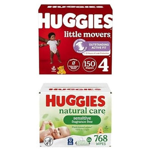 Size 4 Huggies Little Movers, 150 Diapers + 768 Wipes