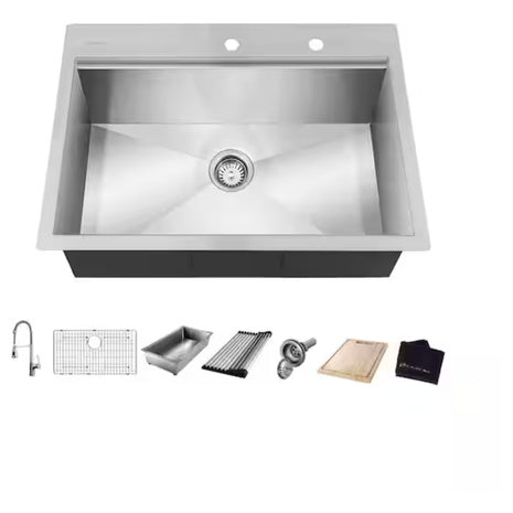 27" Drop-In Single Bowl 18 Gauge Stainless Steel Kitchen Sink