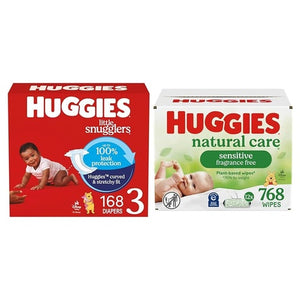 Size 3 Huggies Little Snugglers, 168 Diapers + 768 Wipes