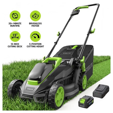 13" 21V Cordless Lawn Mower With Brushless Motor & 4.0 Ah Battery