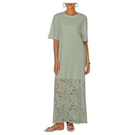 Women's T-Shirt and Lace Maxi Dress (9 Colors)
