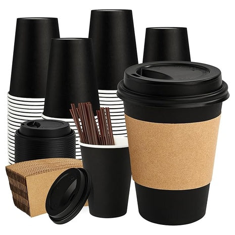 50 12oz Disposable Coffee Cups with Lids