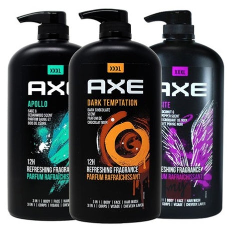 Set Of 3 Axe Men's 3-in-1 Body Wash Variety Set, 33.8 Ounce