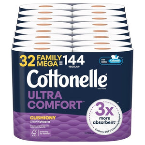 32 Family Mega Rolls = 144 Regular Rolls Cottonelle Ultra Comfort Toilet Paper