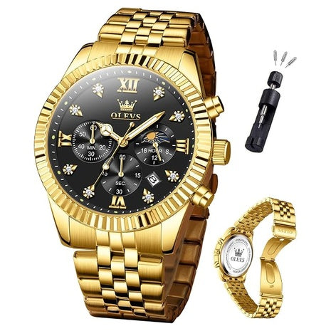 Olevs Men's Luxury Dress Gold Black Face Chronograph Watch
