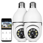 2 Light Bulb Security Cameras with 360° HD Pan Tilt, Night Vision & Motion Detection