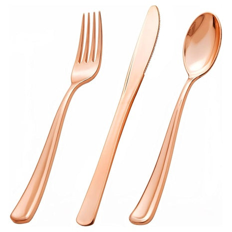 600 Piece Rose Gold Plastic Silverware Set