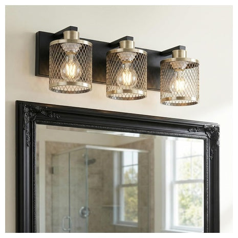 3-Light Black & Gold Bathroom Fixture