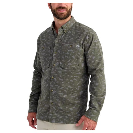 HUK Men's Chesapeake KC Printed Flannel Shirt (Moss)