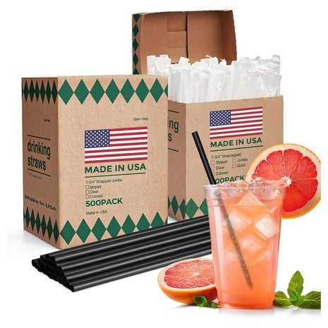 1000 Individually Wrapped Black Plastic Straws