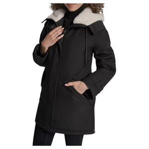 DKNY Women's Faux Fur-Lined Hooded Softshell Coat