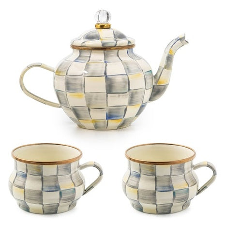 Sterling Check Teapot & Teacup Set