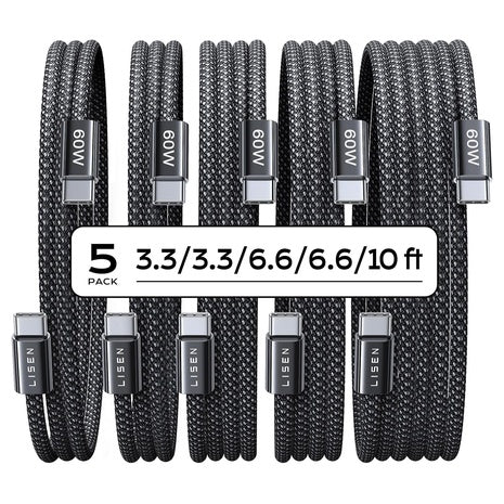 5-Pack Lisen 60W USB-C Cables