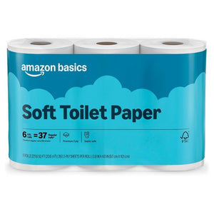 6 Rolls (=37 Reg) Amazon Basics 2-Ply Soft Toilet Paper