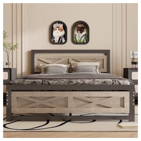 Behost Full Size Wood Metal Platform Bed Frame With Headboard