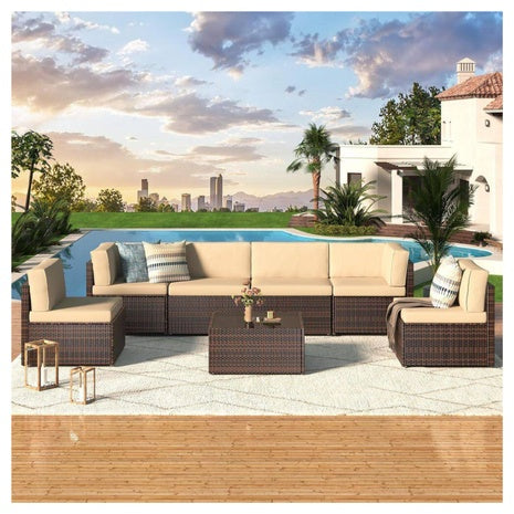 7-Piece AECOJOY Wicker Outdoor Conversation Set