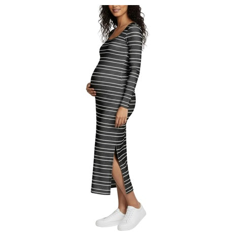 Motherhood Maternity Women's Ribbed Square Neck Casual Pregnancy Dress