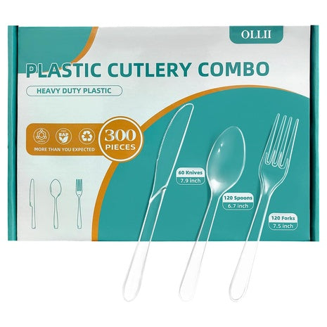 300-Piece Heavy Duty Disposable Clear Cutlery Set