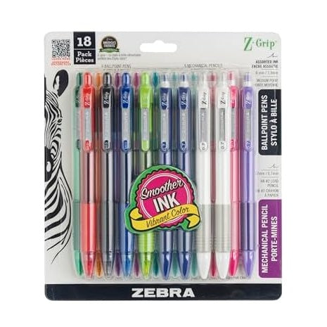 18 Pack Zebra Z-Grip Pens & Pencils
