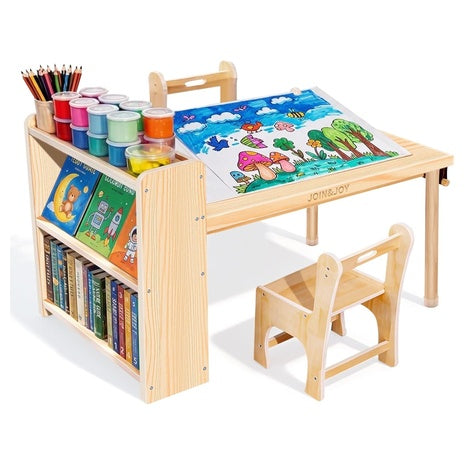 Children's Art Table with Storage Shelves & 2 Chairs