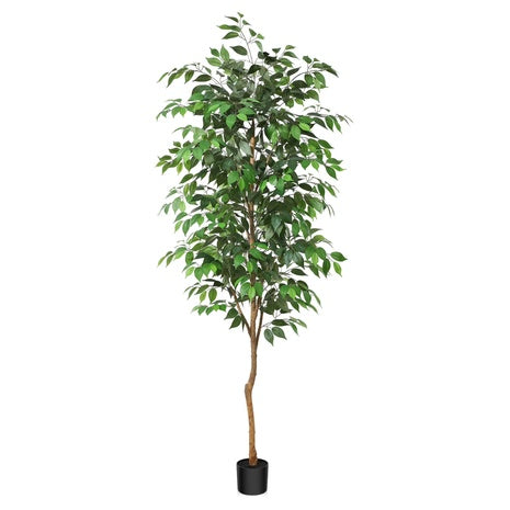 7' Artificial Ficus Tree W/ Natural Wood Trunk & Silk Leaves